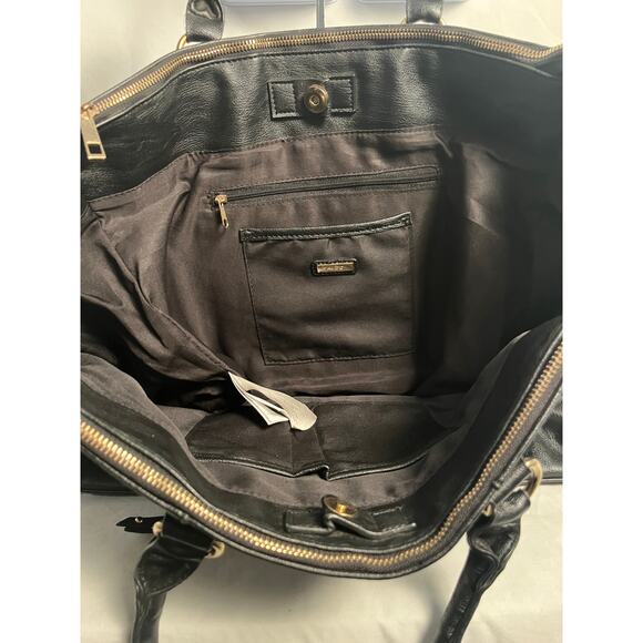 ALDO Black Faux Leather Large Tote Bag with Zip Pockets & Handles, 16x12 - Picture 6 of 8